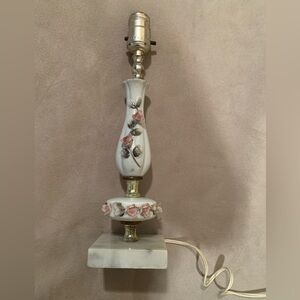Vintage Floral Porcelain Lamp with Marble Base